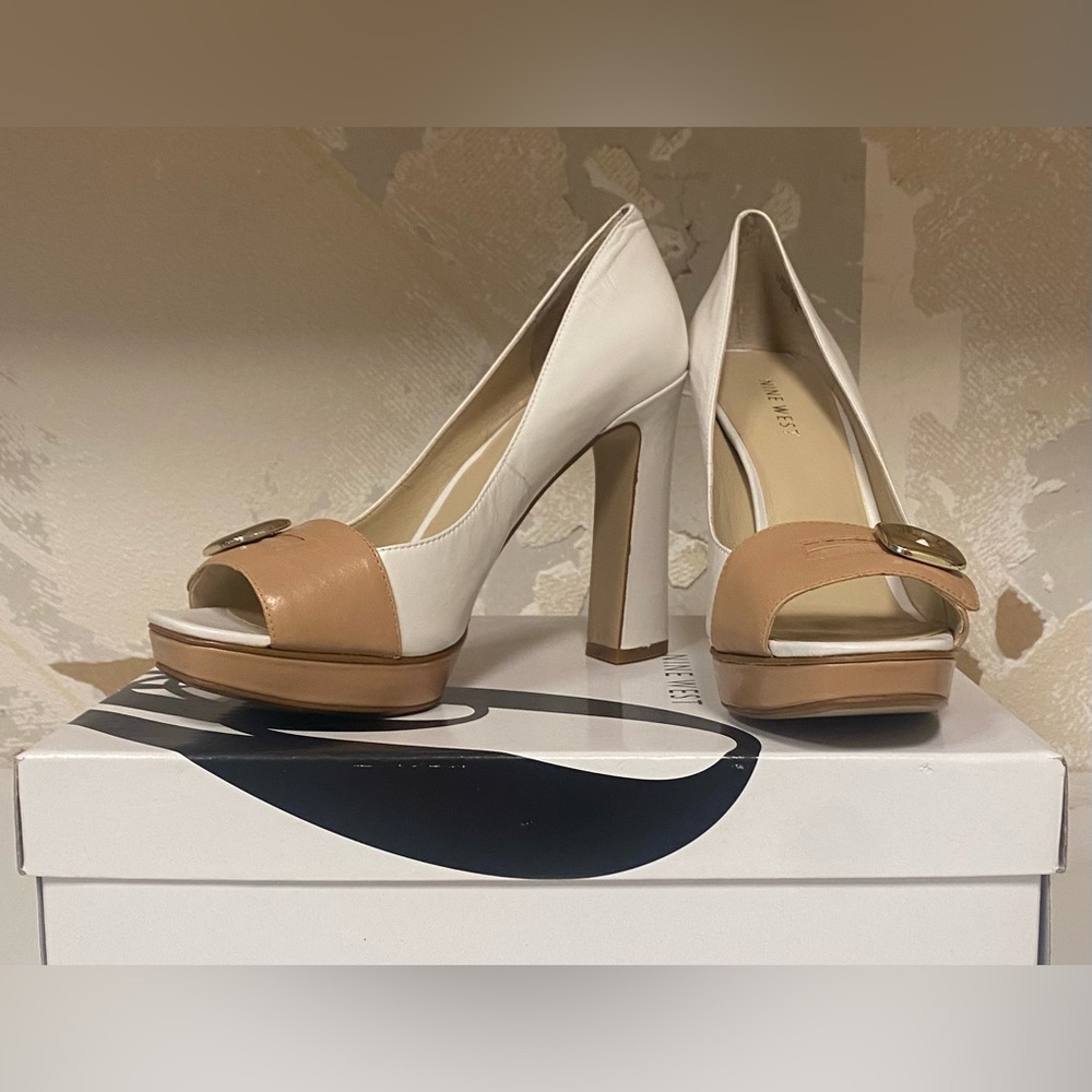 Nine West Get Some White and Tan Platform Heels (7)